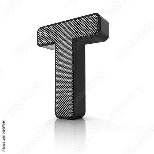 Letter T as a perforated metal object over white