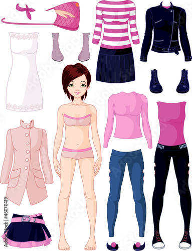 Paper doll with clothing