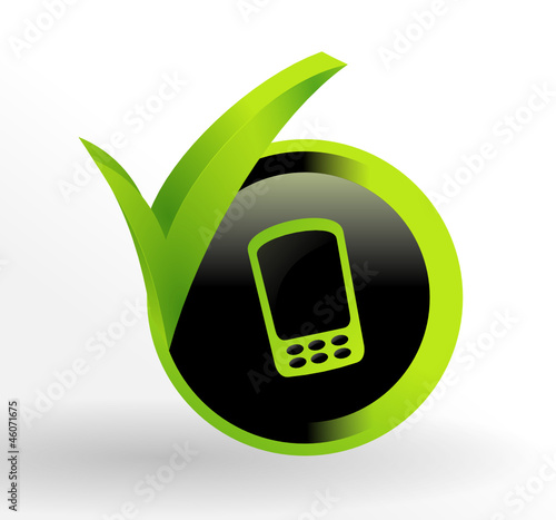 icône téléphone portable sur bouton vert et noir