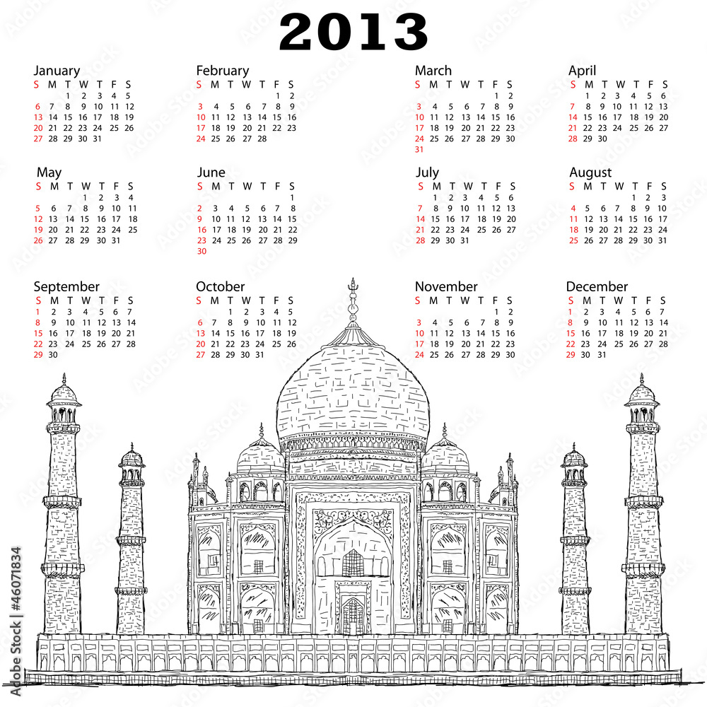 taj-mahal-2013-calendar-stock-vector-adobe-stock
