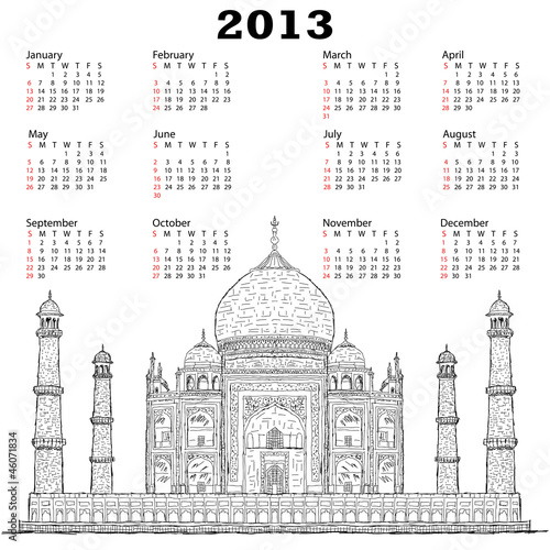 taj mahal 2013 calendar