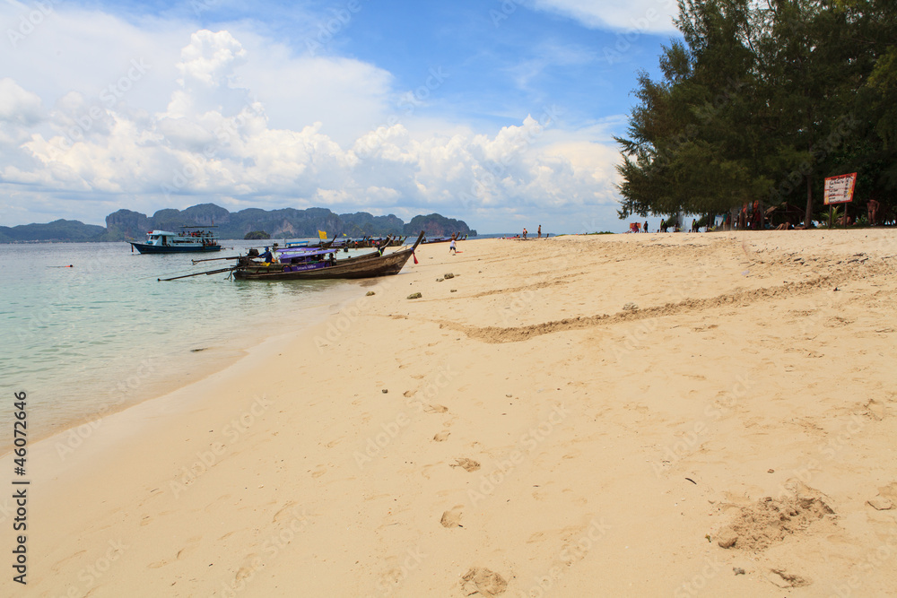 Longtail boats, Tropical beach, Tub Island, Andaman Sea, Thailan