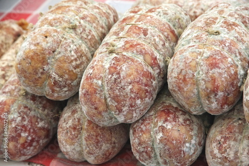 salami stacked counter sales of cold cuts market photo