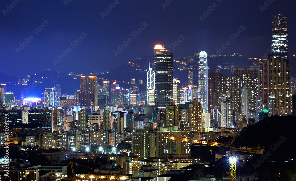 downtown in Hong Kong at night