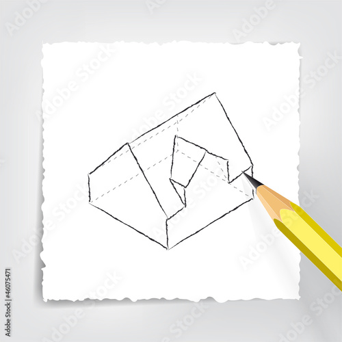 Architektenzeichnung eines Hauses mit Bleistift