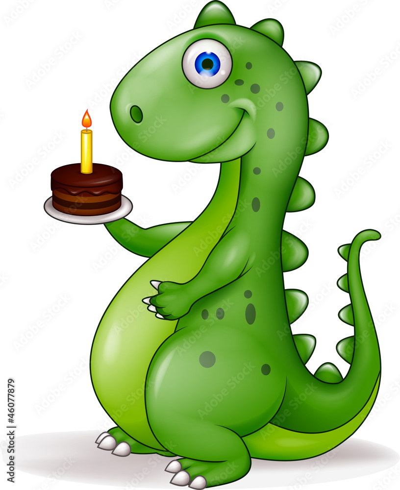 Fototapeta premium Funny dinosaur with birthday cake
