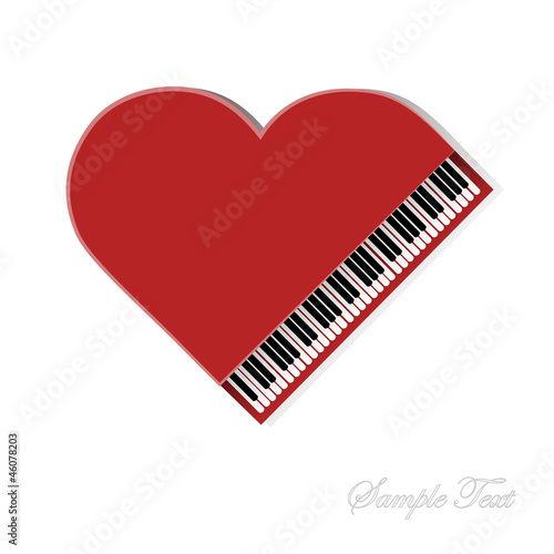 Red piano on white background