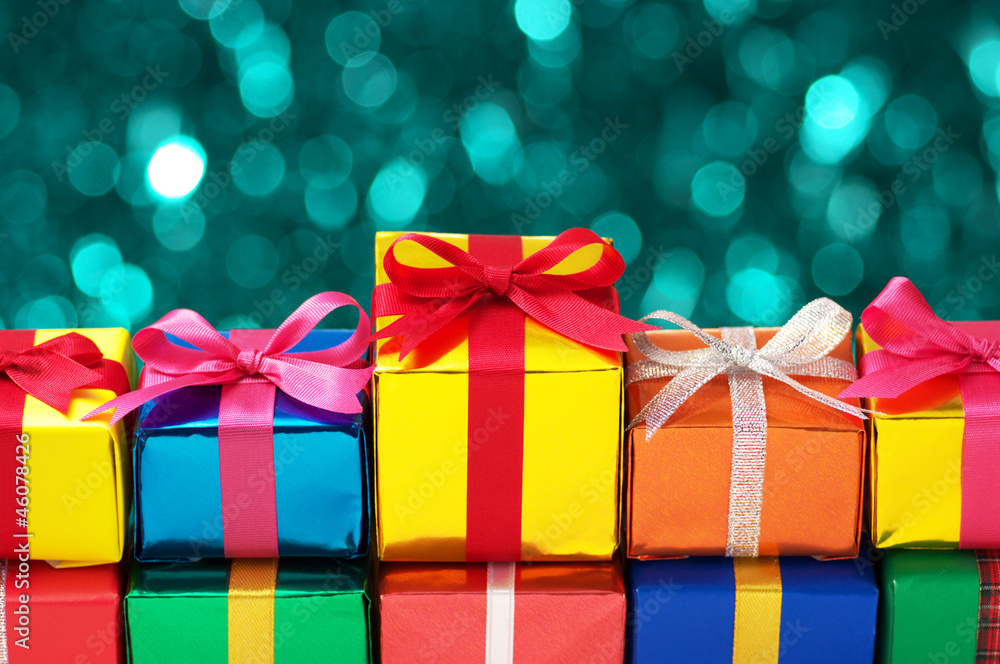 Lining up colorful gifts. Lining up colorful gifts.