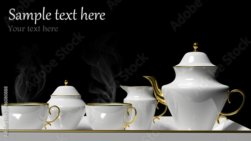 Fotografija Porcelain tea set on black background