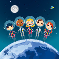 Fototapete Kosmos Kinder träumen vom Astronautenleben  © Kakigori Studio