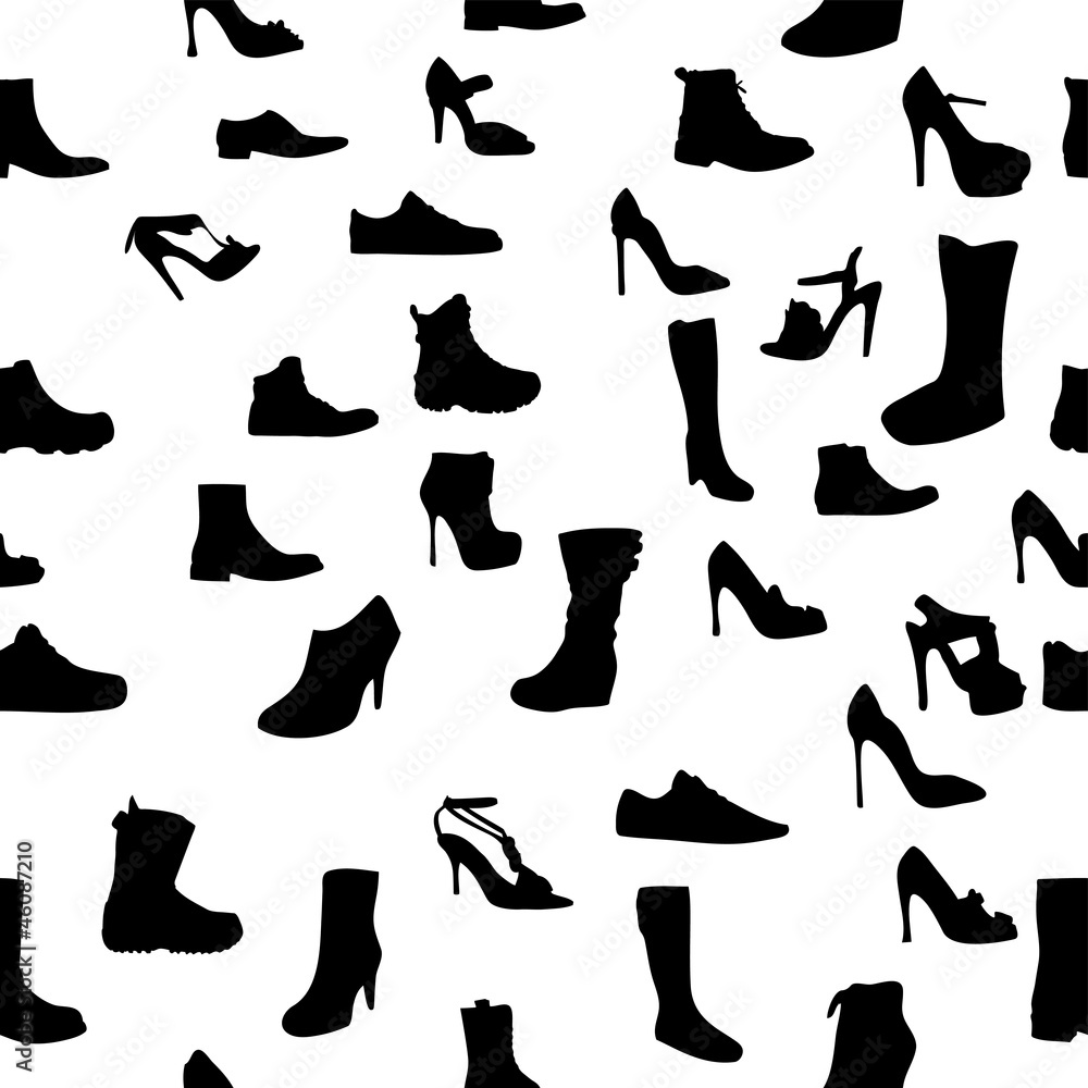 Shoes silhouette seamless pattern. vector illustration. eps10. Shoes silhouette seamless pattern. vector illustration. eps10.