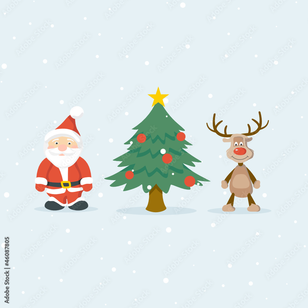 Weihnachtsmann, Weihnachtsbaum, Rudolph, Hintergrund Weihnachtsmann, Weihnachtsbaum, Rudolph, Hintergrund