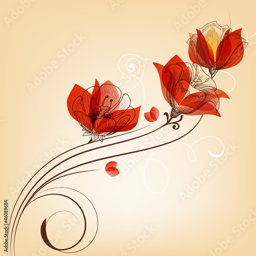 Romantic red flowers decoration in retro style #46089684