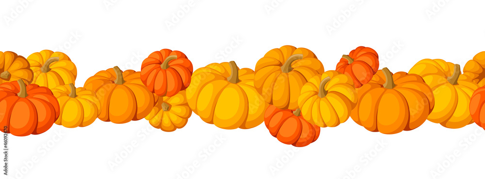 Naklejka premium Horizontal seamless vector background with pumpkins.