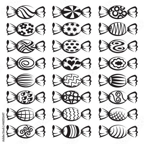 set with different monochrome candies