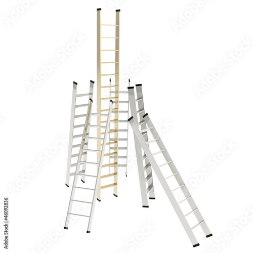 Chrome and golden glossy ladders isolated on white