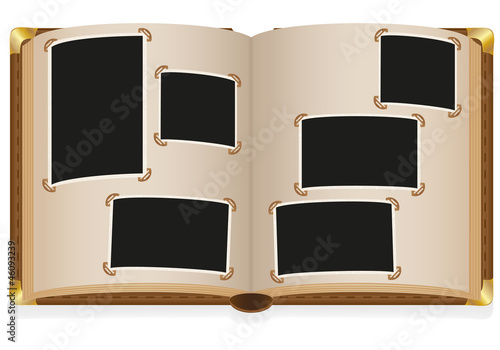 old open photo album with blank photos vector illustration