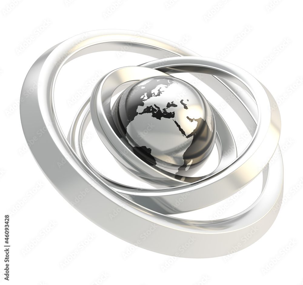 Earth globe emblem inside the ring torus isolated Earth globe emblem inside the ring torus isolated
