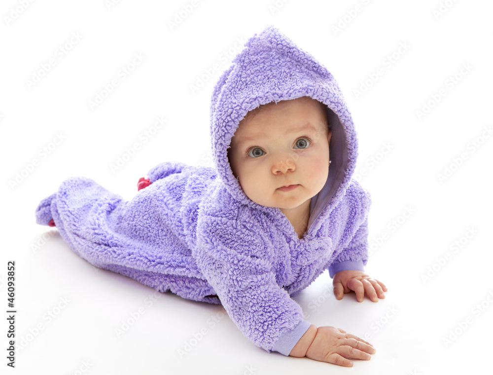 Baby girl wearing a violet suit Baby girl wearing a violet suit