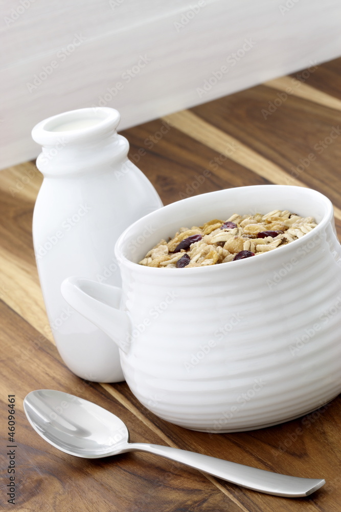 Delicious and healthy muesli with fresh milk Delicious and healthy muesli with fresh milk