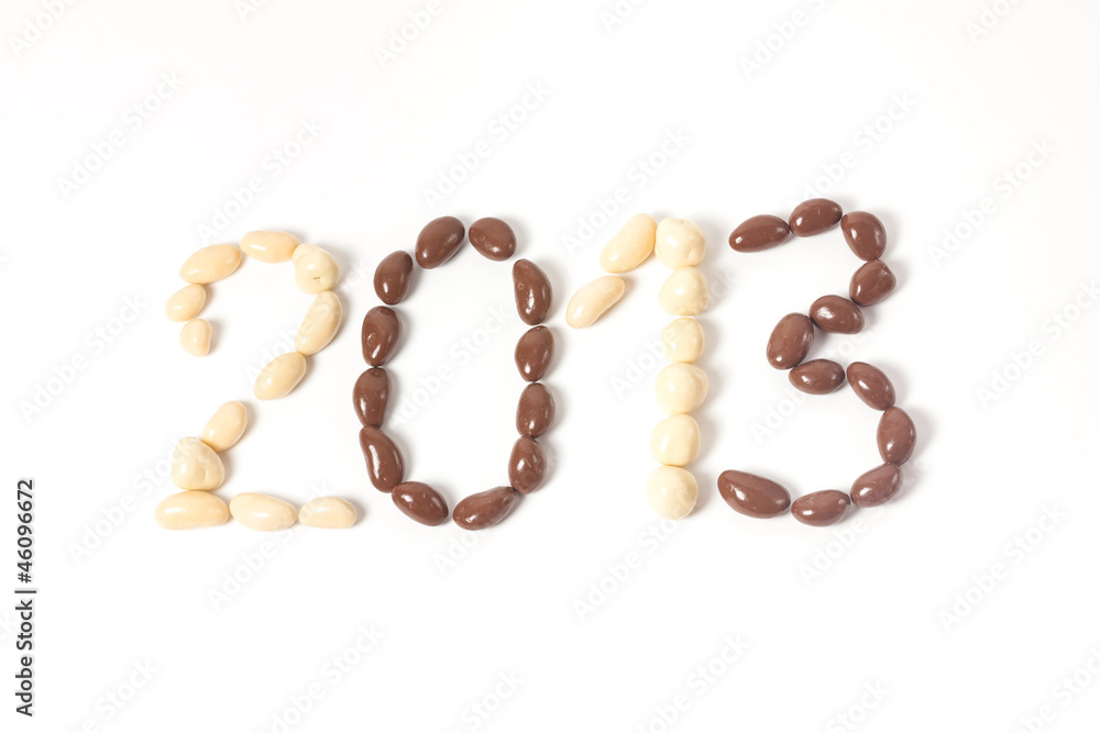 2013 with chocolate candies, on white 2013 with chocolate candies, on white