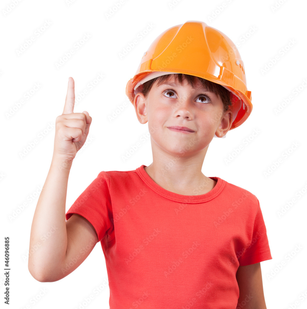 Girl in building helmet