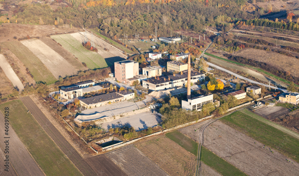 aerial view of old factory in Pinczow city
