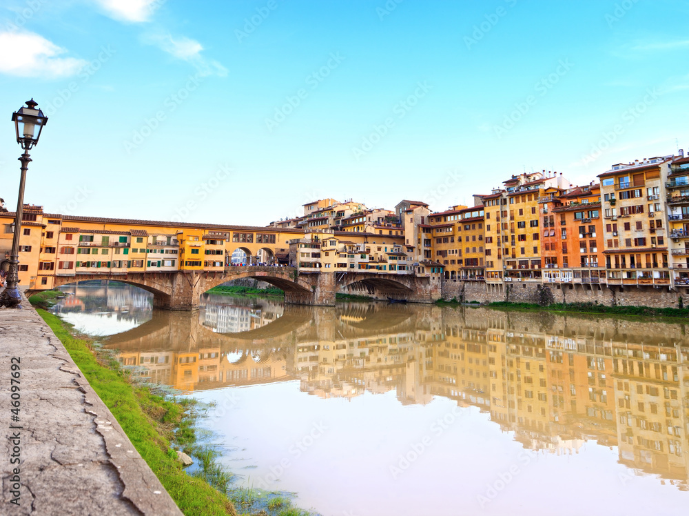 Ponte Vecchio, old bridge, Arno river in Florence. Tuscany, Ital