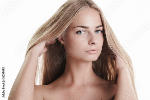 Blond beauty on white