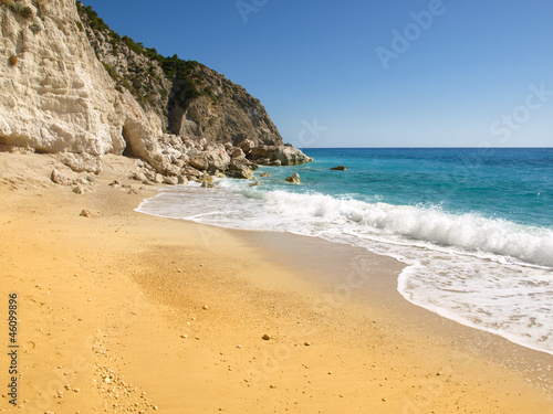 Beautiful summer white Egremni beach on Ionian Sea