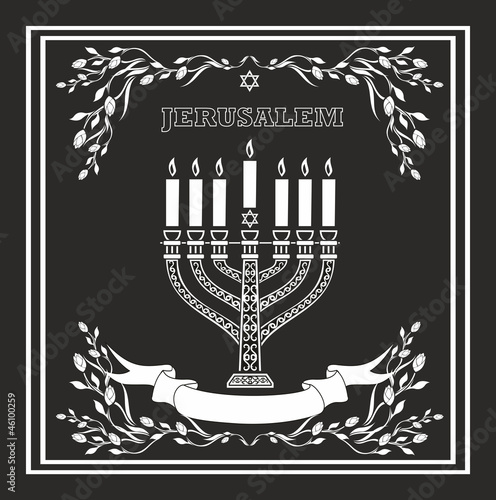 Jerusalem holiday vector background with menorah