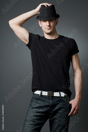 Young handsome guy in black t-shirt.