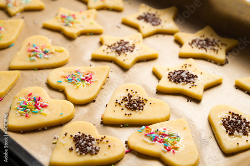 Decorated Christmas cookies ready for baking