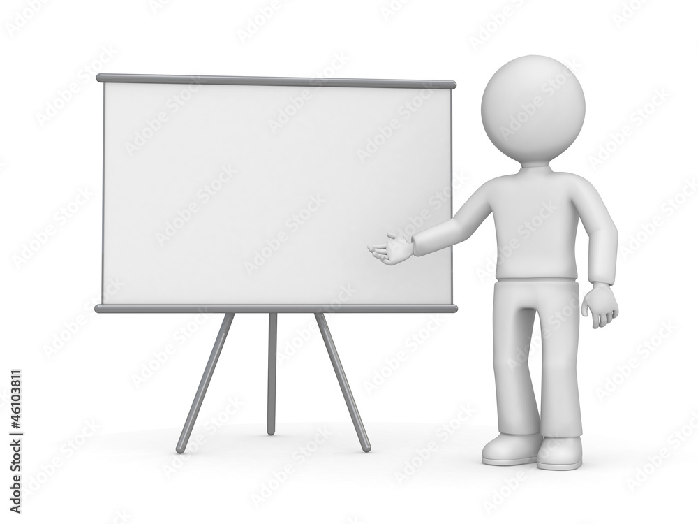 3d man standing near a blank board 3d man standing near a blank board