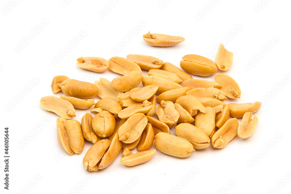 Processed pea nuts isolated on white background Processed pea nuts isolated on white background