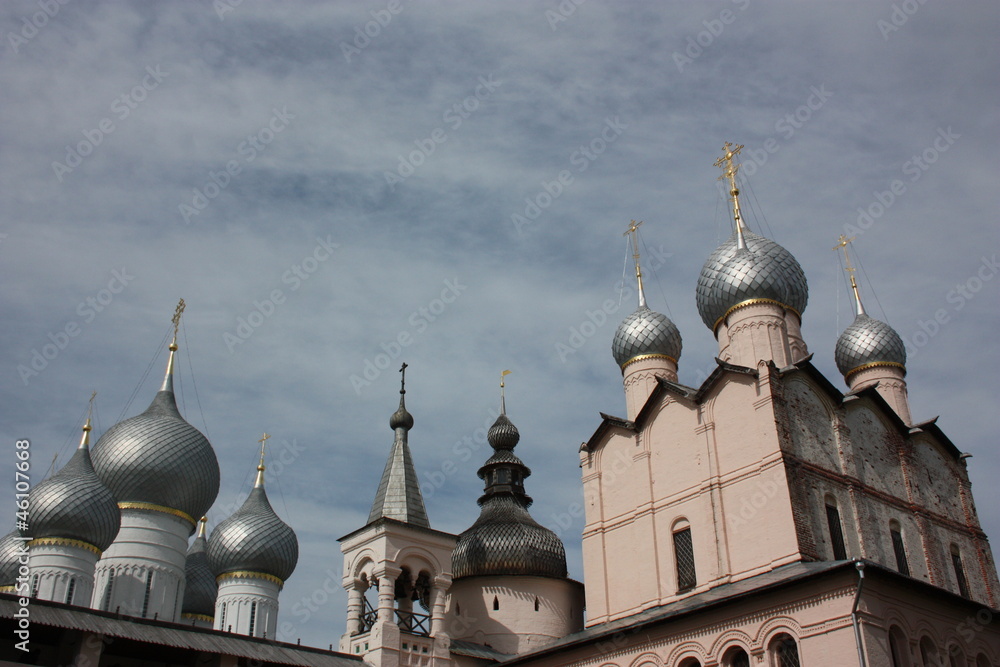 Russia, Rostov. Cupolas and domes of the Rostov Kremlin.