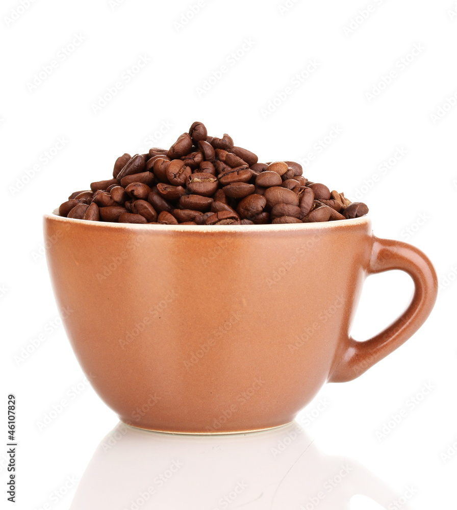 Coffee beans in cup isolated on white Coffee beans in cup isolated on white