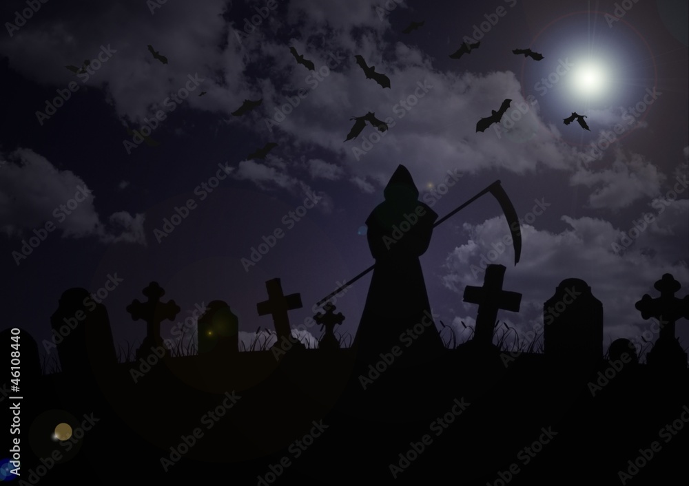 cemetery - skeleton and vampire