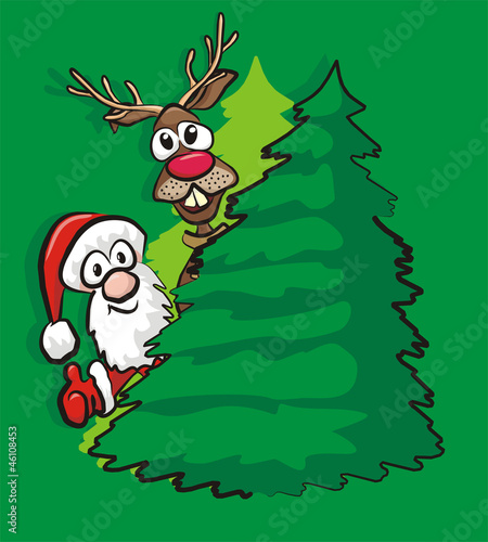 christmas tree  santa and reindeer