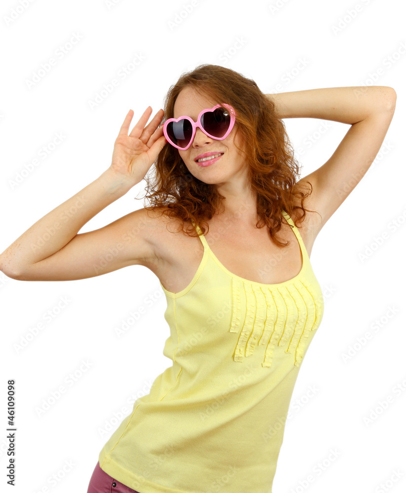 Smiling beautiful girl in glasses isolated on white Smiling beautiful girl in glasses isolated on white