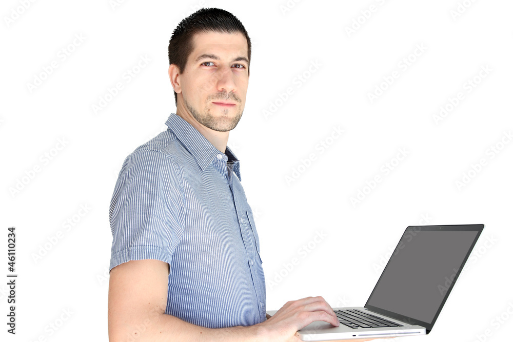 A portrait of attractive young man holding a laptop A portrait of attractive young man holding a laptop