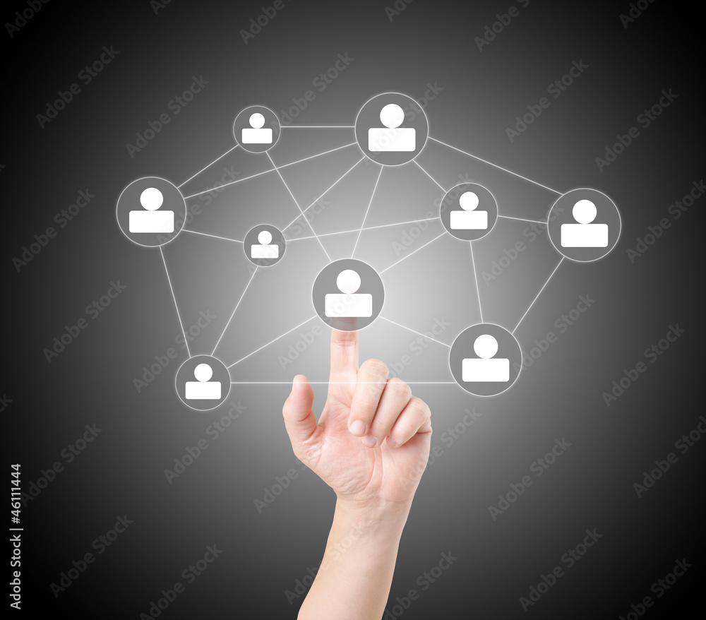 Male hand pressing social media icon Male hand pressing social media icon