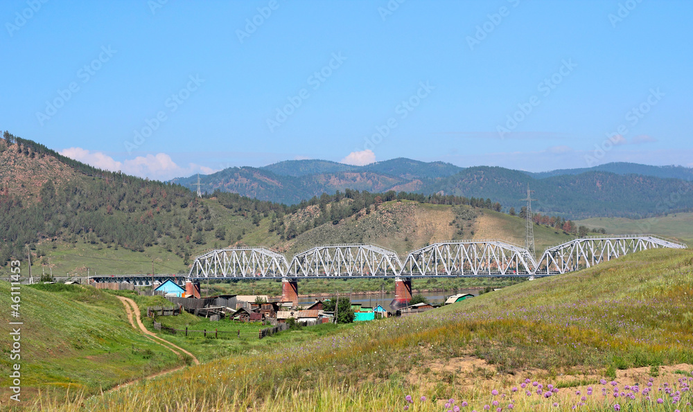 Scenic view at railway bridge and mountain landscape. Scenic view at railway bridge and mountain landscape.