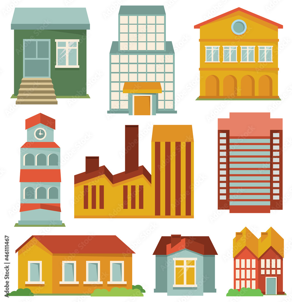 Vector set with buildings icons