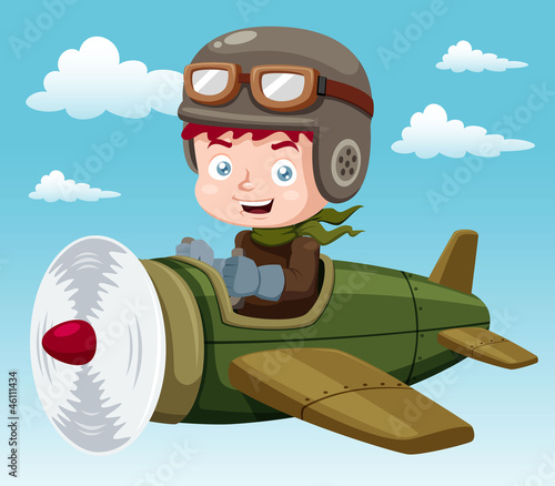 illustration of Boy on plane Vector photo