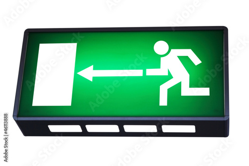 Emergency exit sign isolated on white background