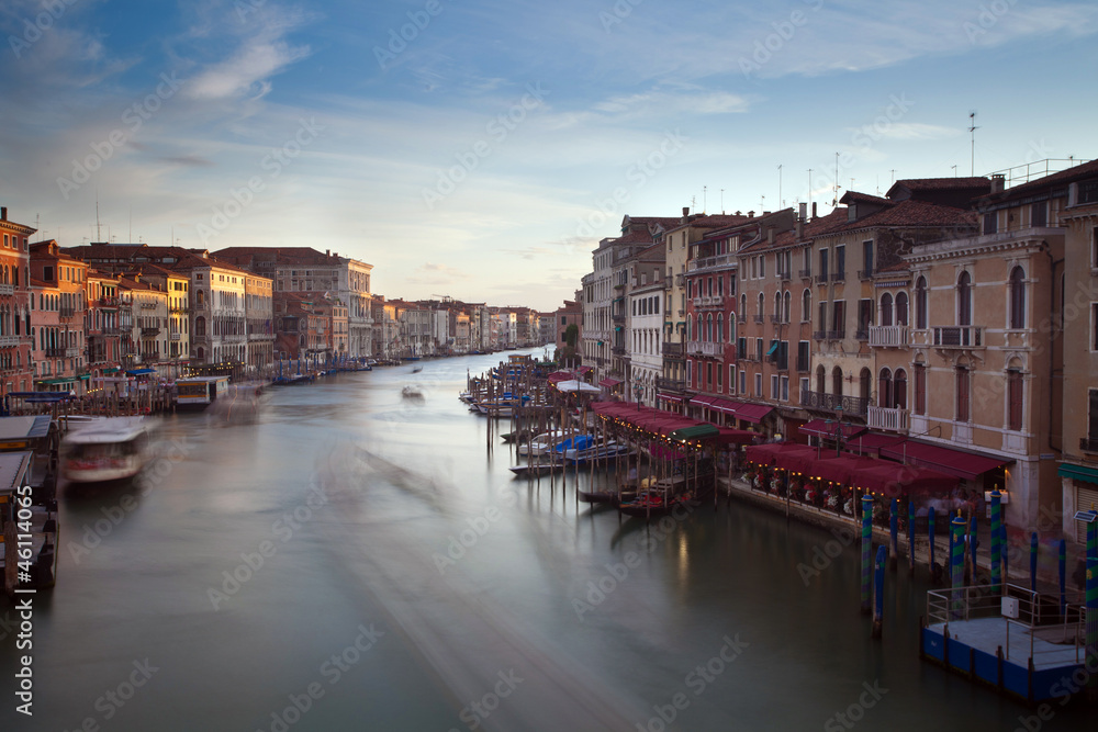 Grand canal at sunset, Venice, Veneto, Italy, Europe