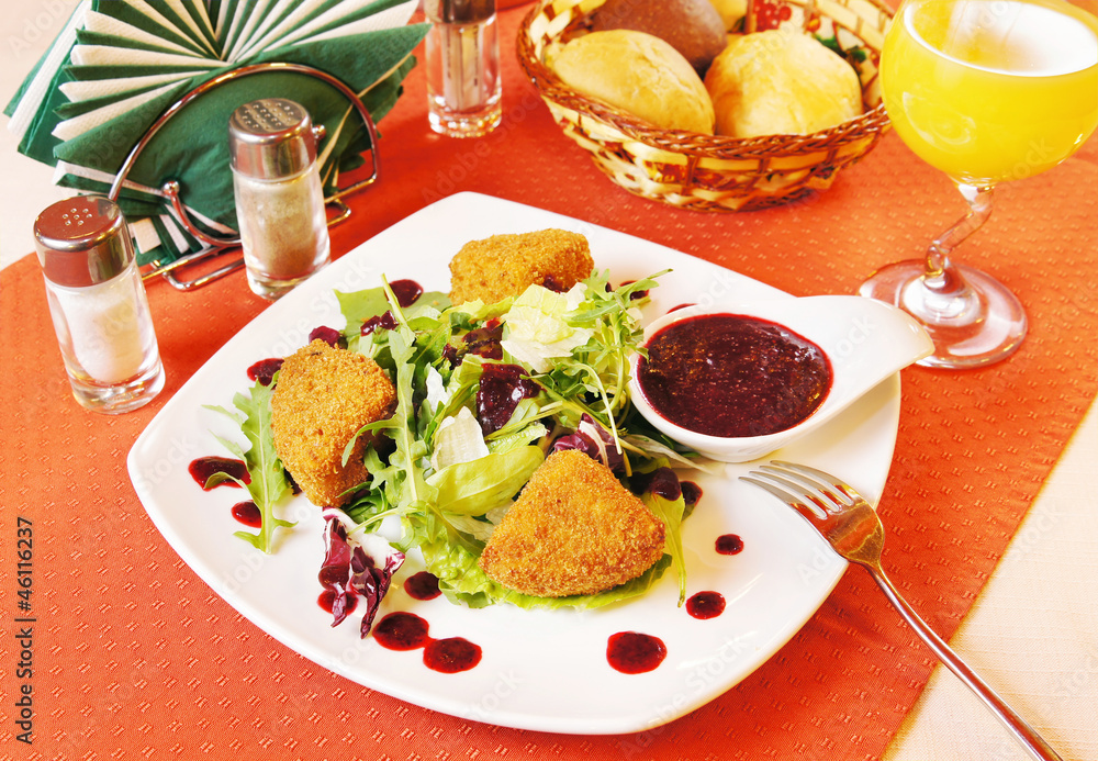 Fried Camembert with cranberry sauce