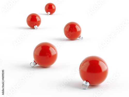 Fototapeta Naklejka Na Ścianę i Meble -  row of red Christmas balls on white background