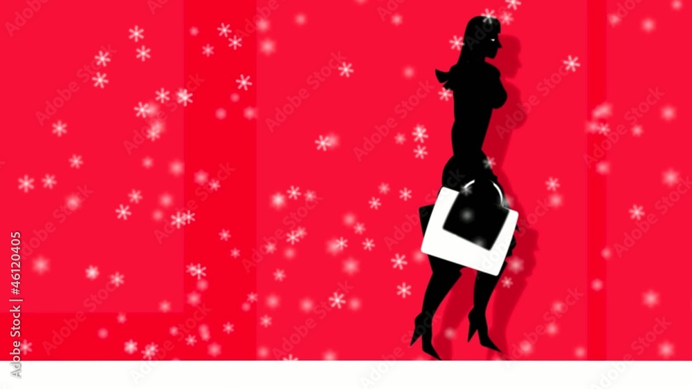 Junge Frau beim Weihnachtseinkauf im Schnee Junge Frau beim Weihnachtseinkauf im Schnee